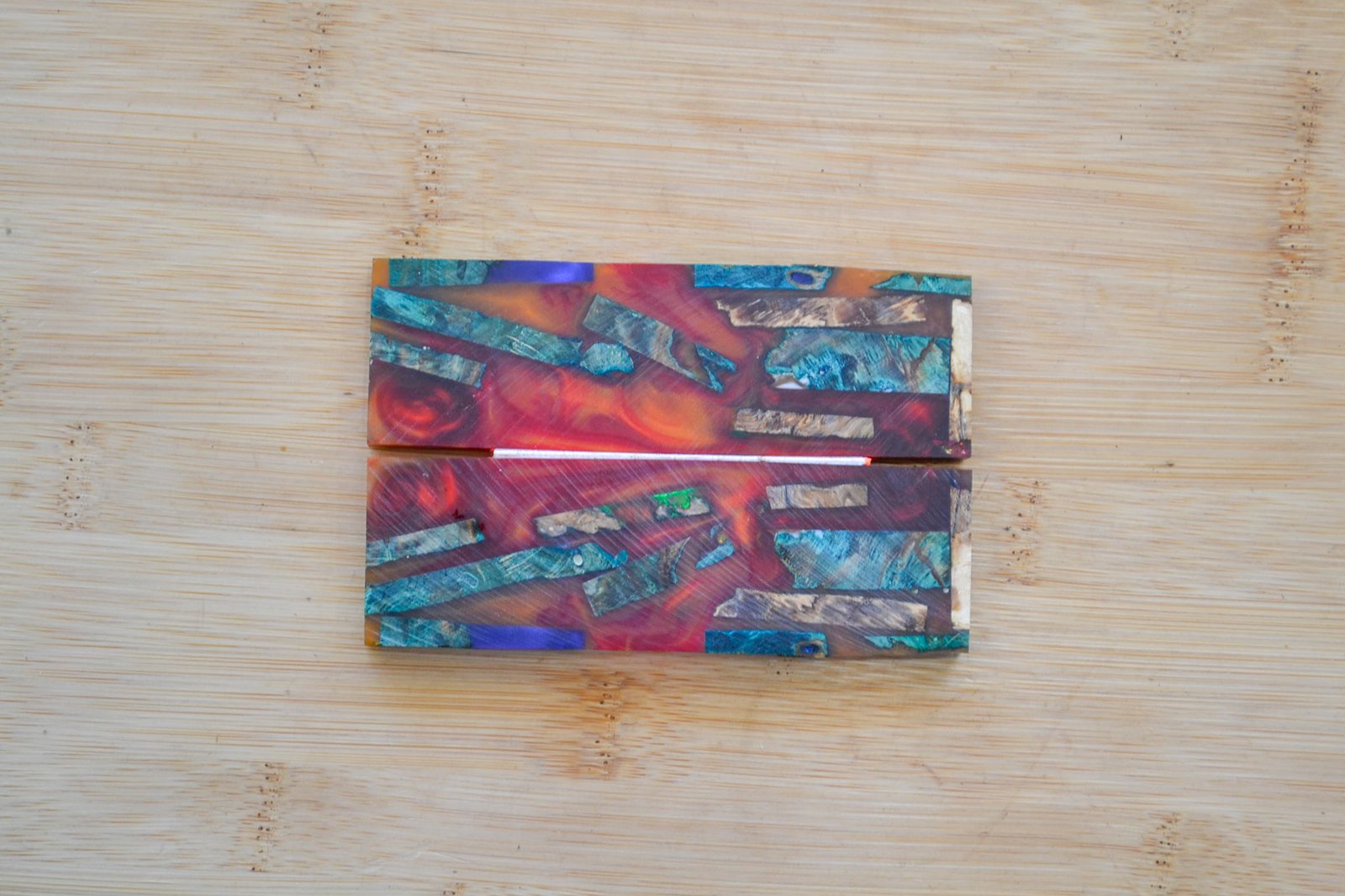 Stabilized stained Cocobolo and Burlwood Epoxy Resin Combo Knife Scale