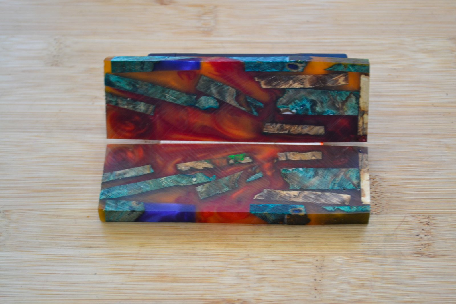 Stabilized stained Cocobolo and Burlwood Epoxy Resin Combo Knife Scale - Image 2